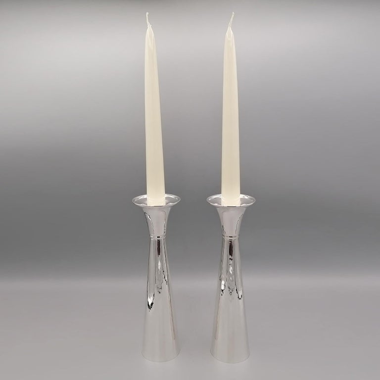 Modern Pair of 20th Century Italian Sterling Silver Champagne Flutes-Vases-Candlesticks For Sale
