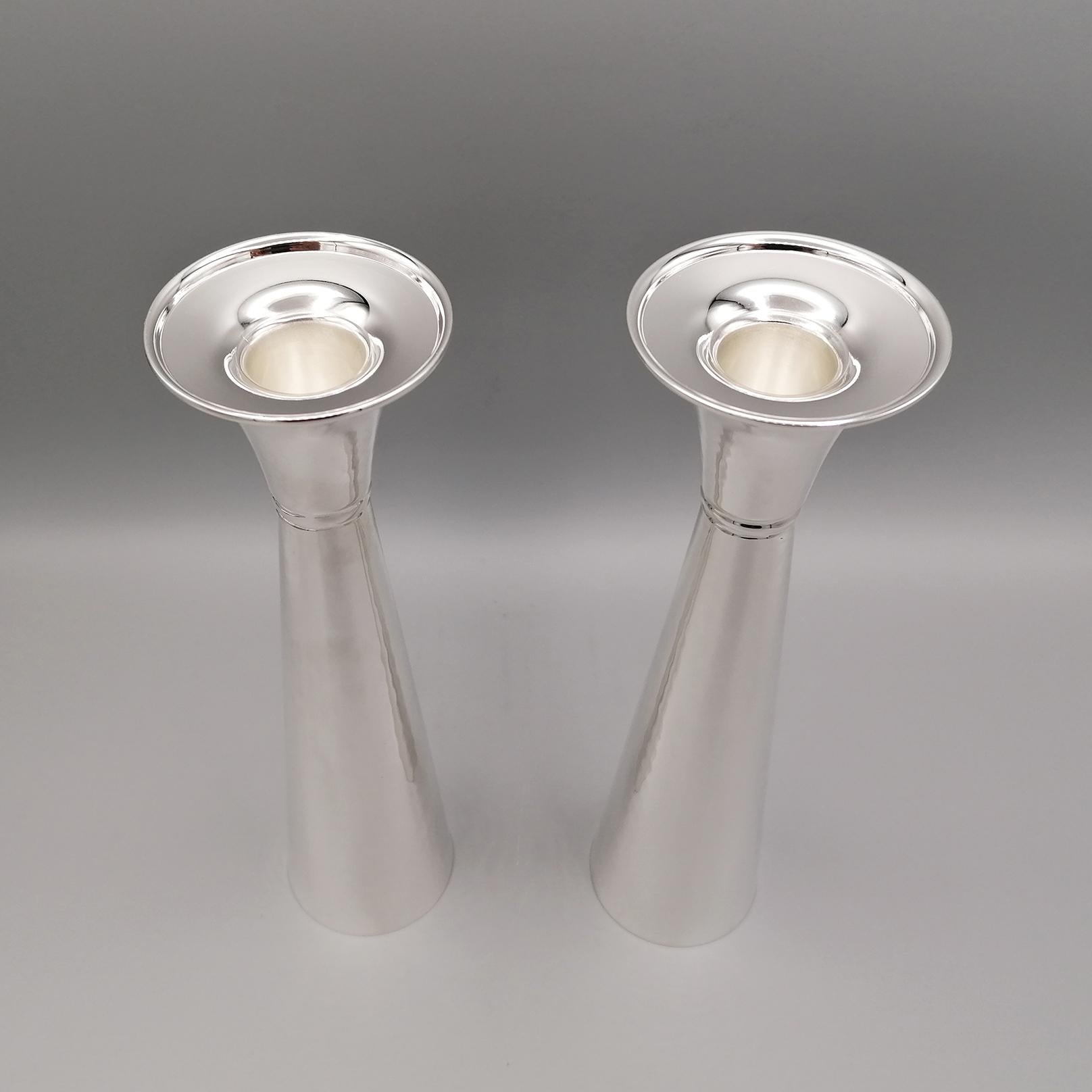Late 20th Century Pair of 20th Century Italian Sterling Silver Champagne Flutes-Vases-Candlesticks For Sale