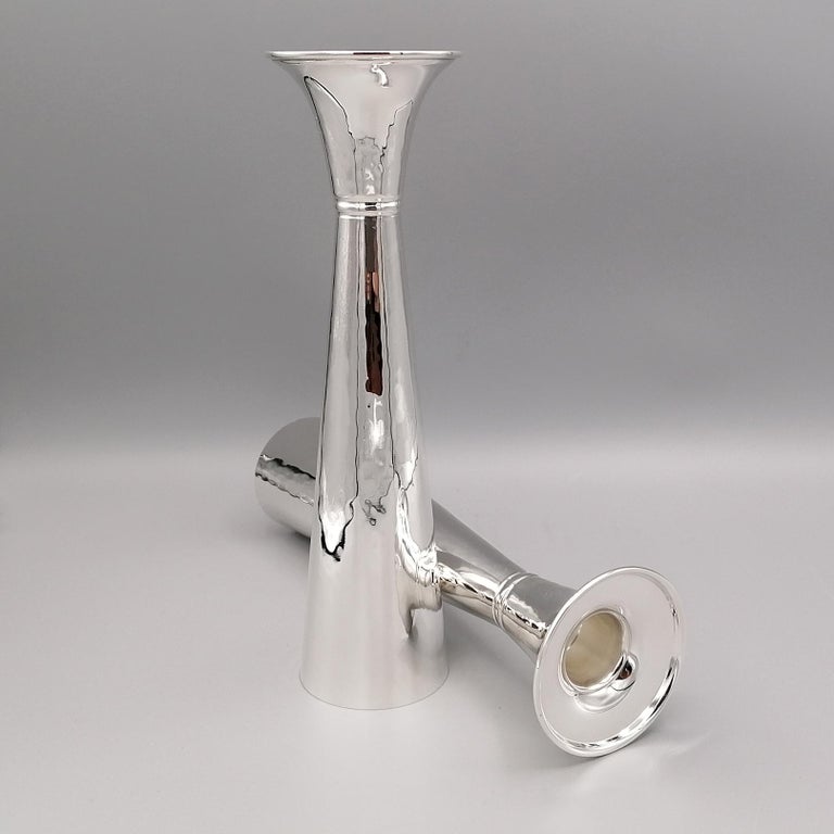 Pair of 20th Century Italian Sterling Silver Champagne Flutes-Vases-Candlesticks For Sale 3