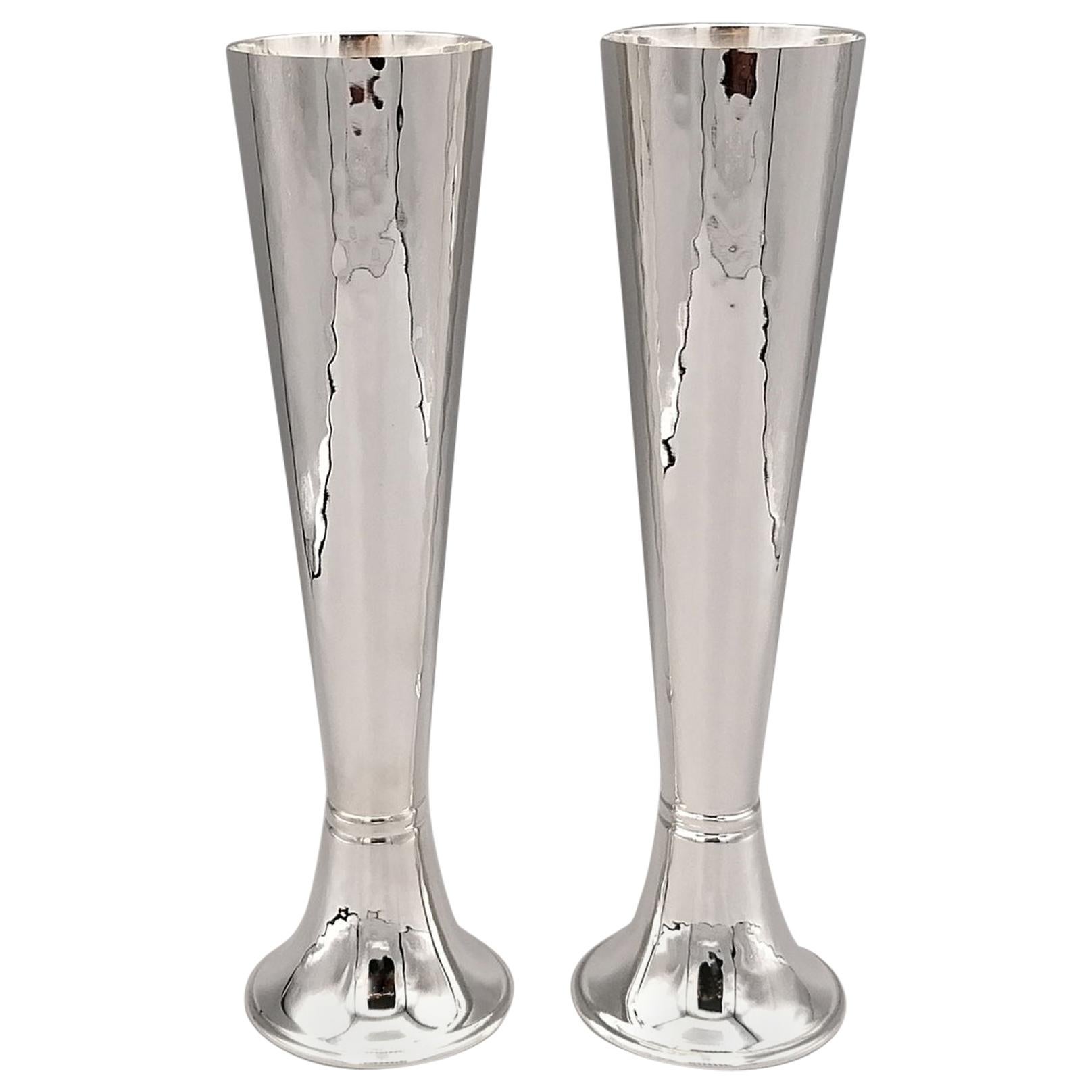 Pair of 20th Century Italian Sterling Silver Champagne Flutes-Vases-Candlesticks