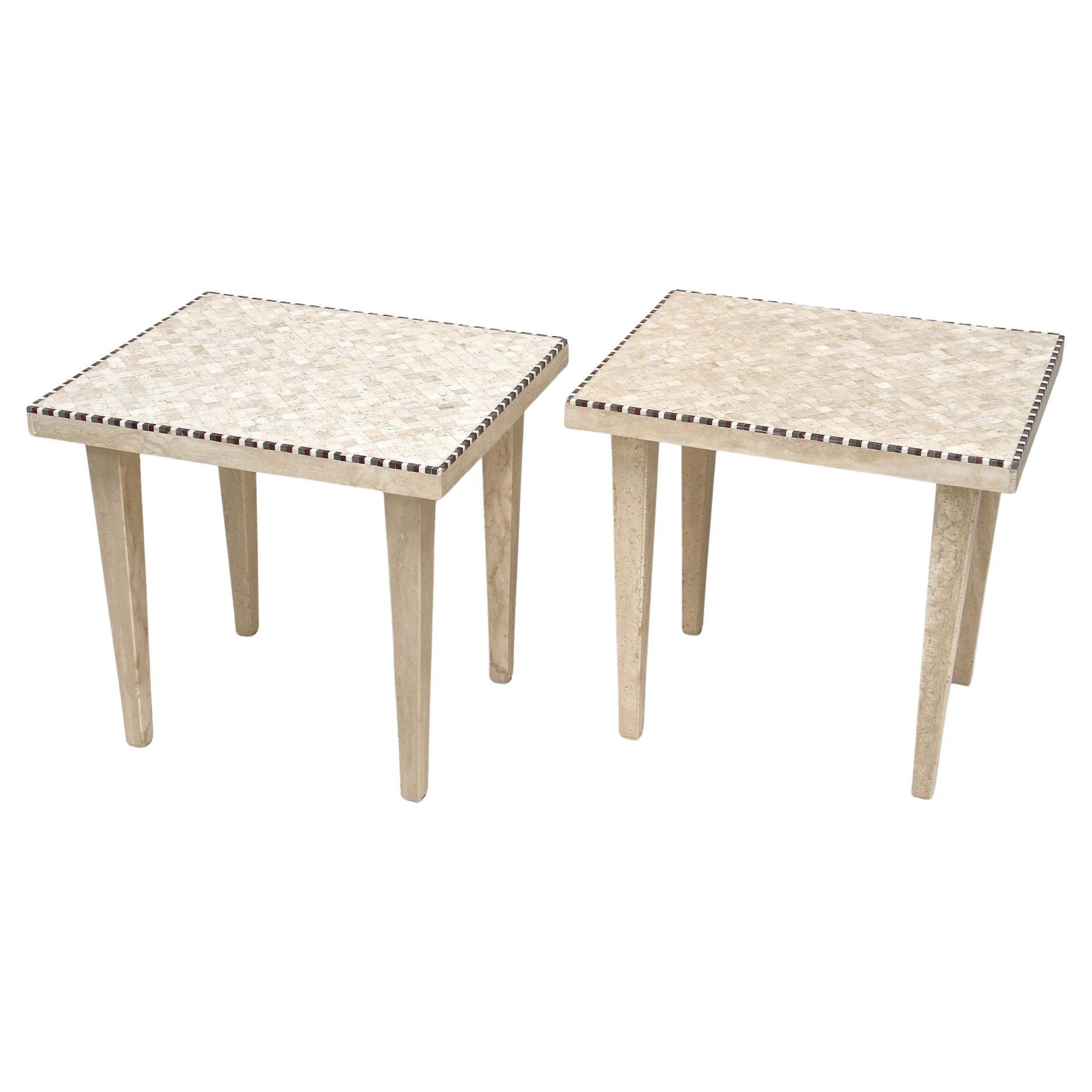 Paar italienische Beistelltische aus Travertinstein des 20. Jahrhunderts, Italien 1980 im Angebot