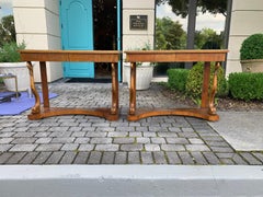 Pair of 19th Century Italian Fruit Wood Consoles with Gilt Brass Trim