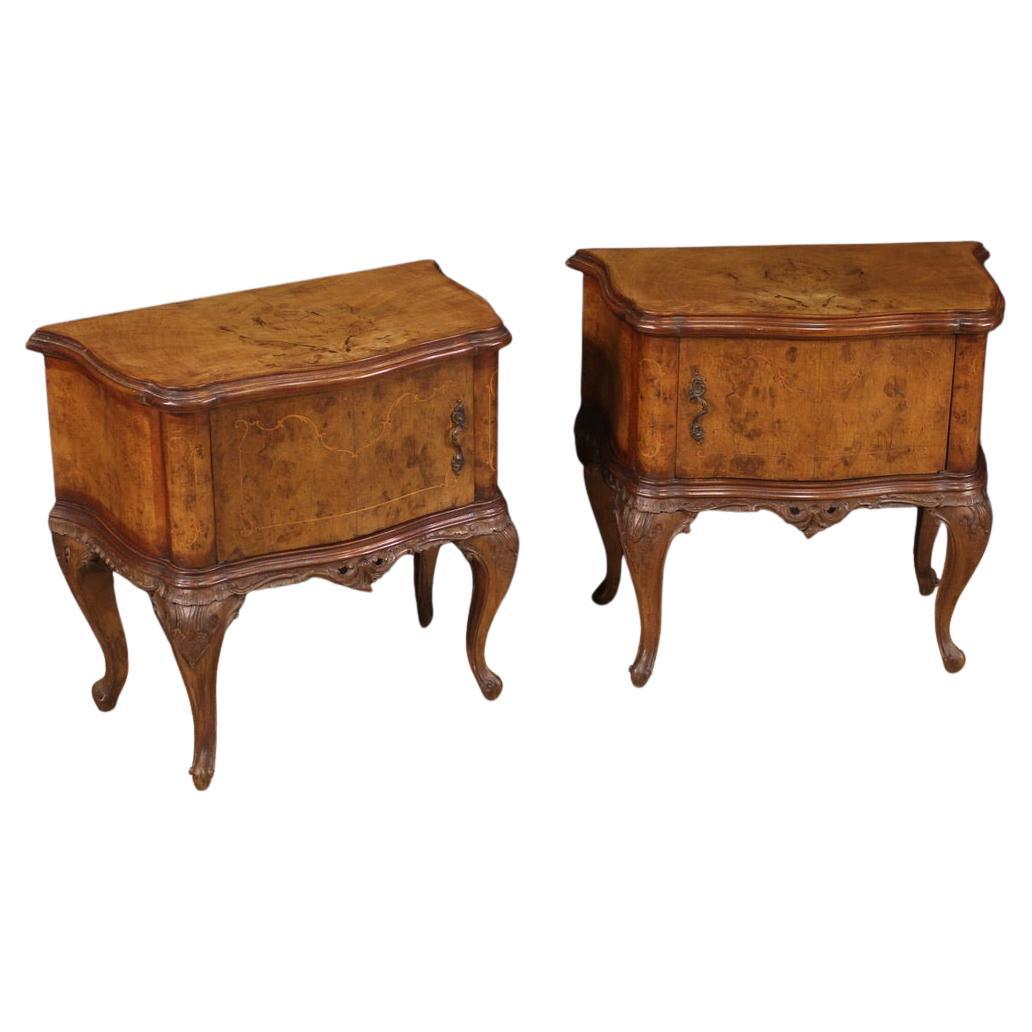 Pair of 20th Century Italian Wooden Bedside Tables, 1950s