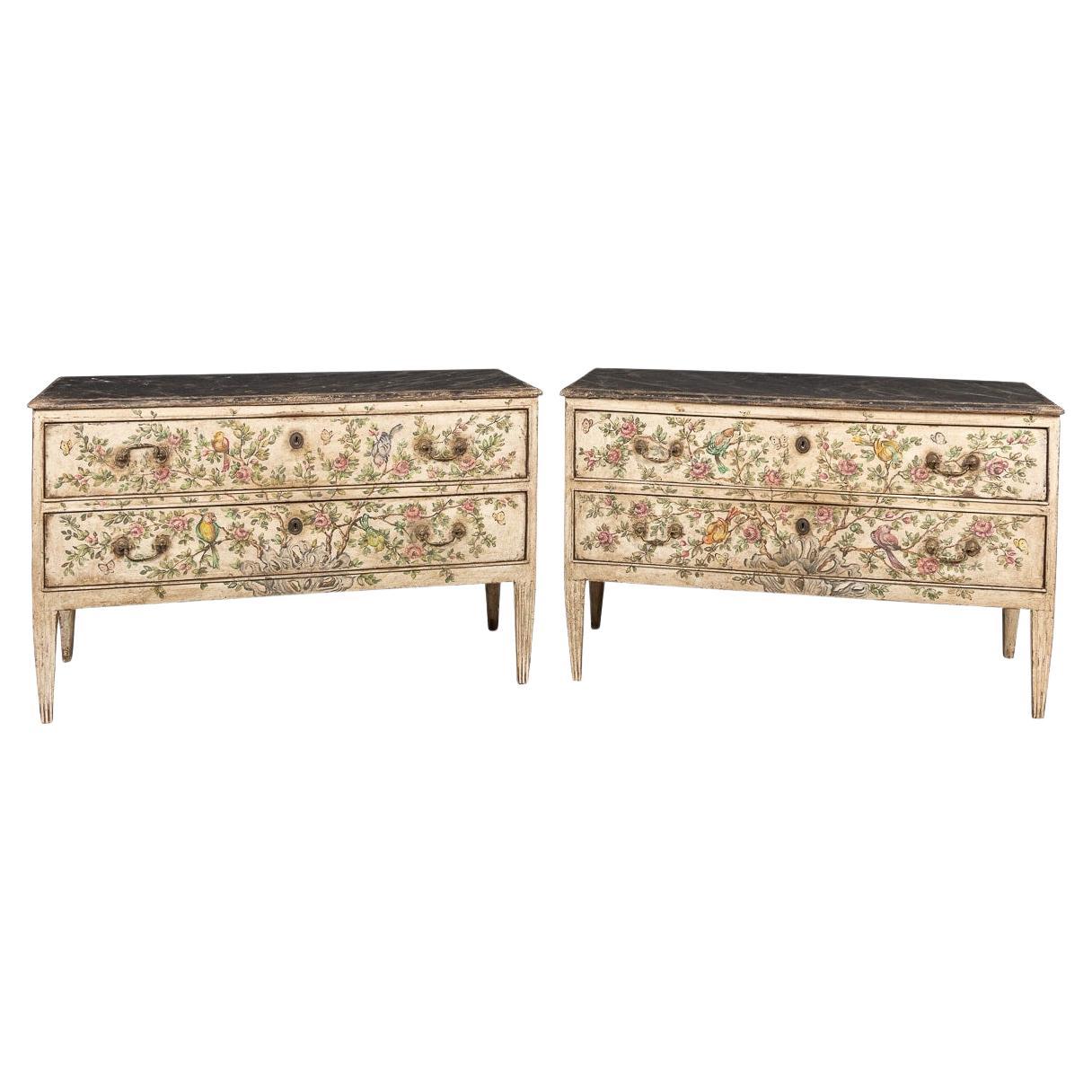Pair Of 20th Century Italian Wooden Commodes With Naturalistic Theme c.1900 For Sale