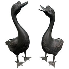 Pair of 20th Century Japanese Brass Geese, Marked 'Japan'