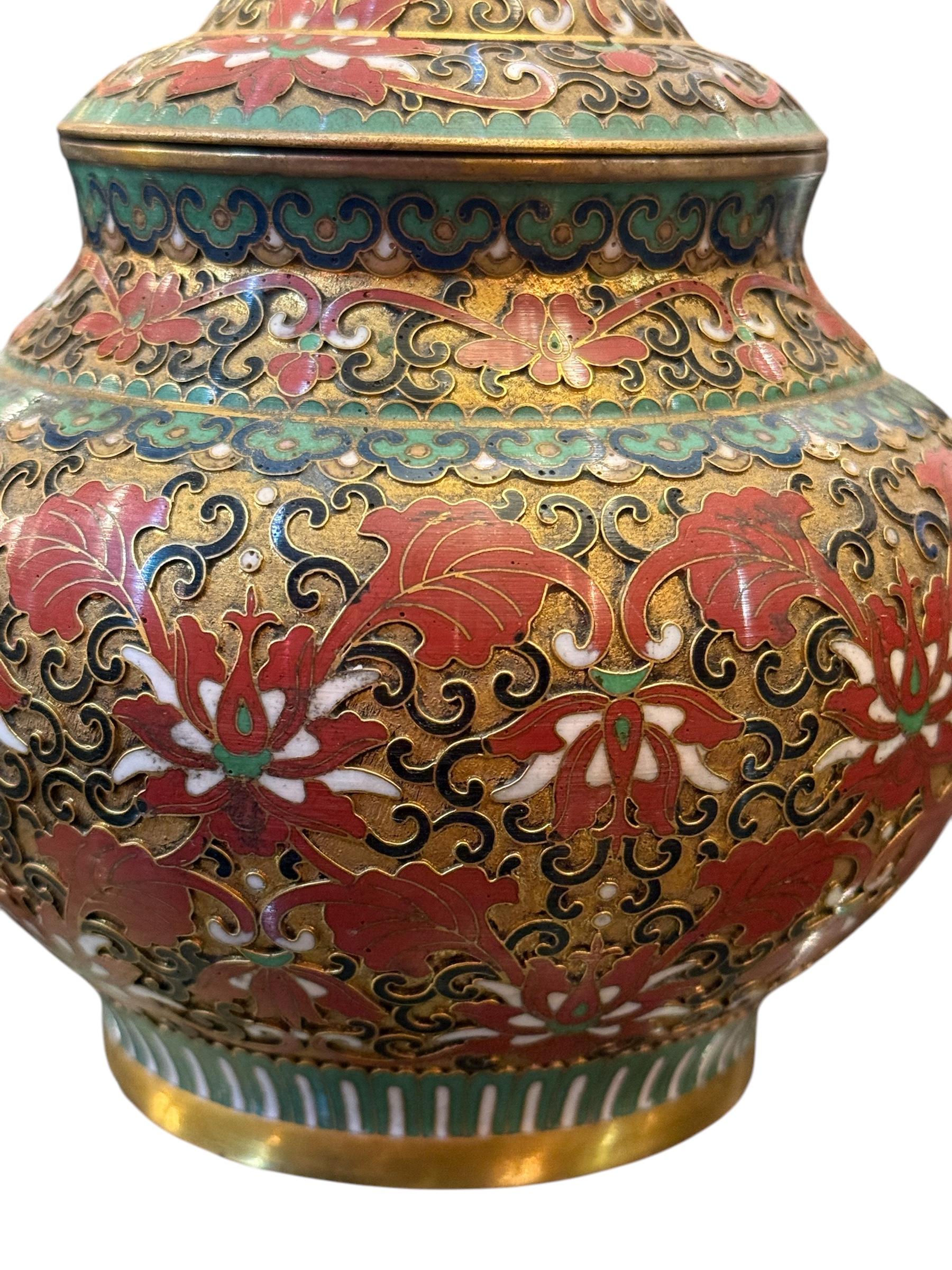 Metal Pair of 20Th Century Japanese Cloisonné Lidded Jar
