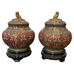 Pair of 20Th Century Japanese Cloisonné Lidded Jar