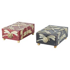 Paar Schmuckkästchen aus dem 20. Jahrhundert mit geschnitzten Speckstein-Libellen, Vietnam