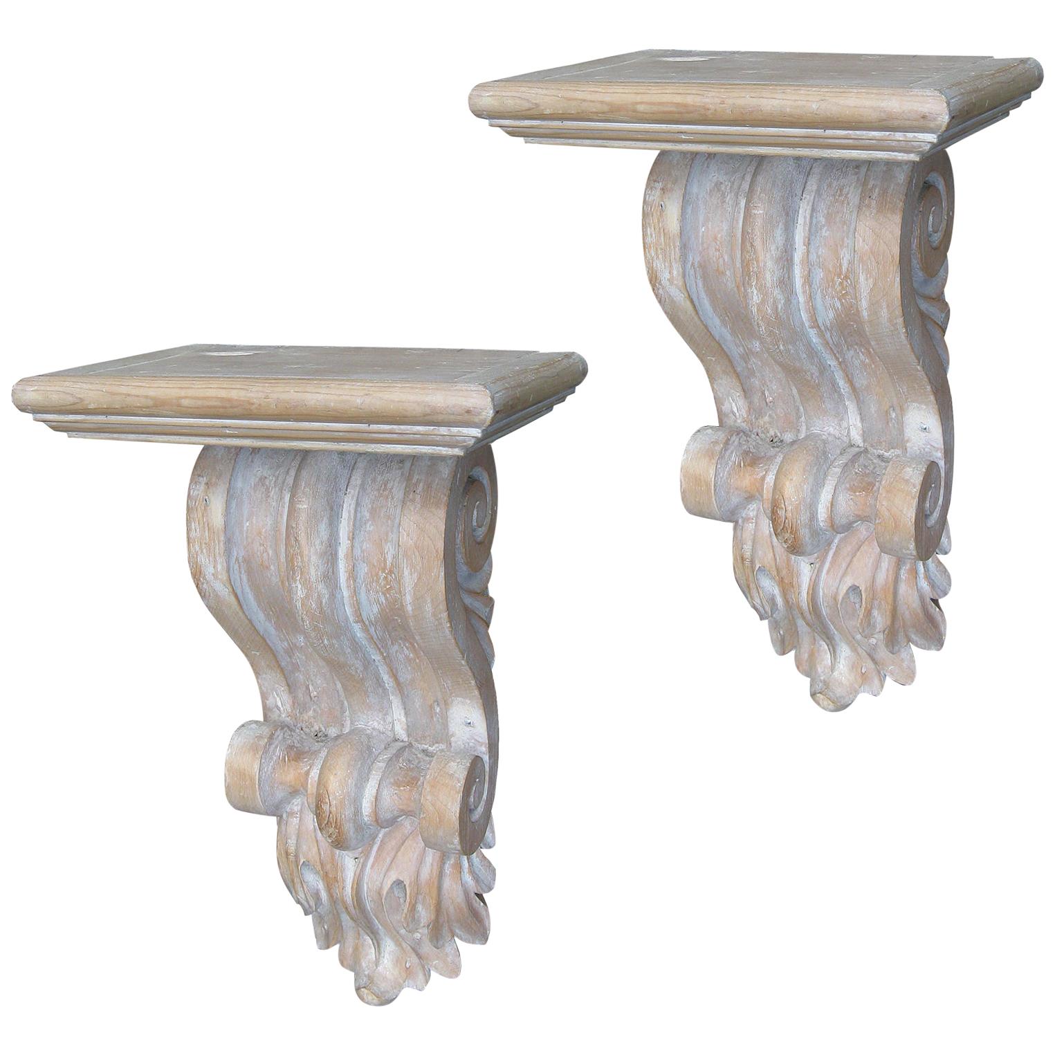 Pair of 20th Century Jumbo Hand Carved Pickled Brackets For Sale