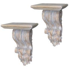 Pair of 20th Century Jumbo Hand Carved Pickled Brackets