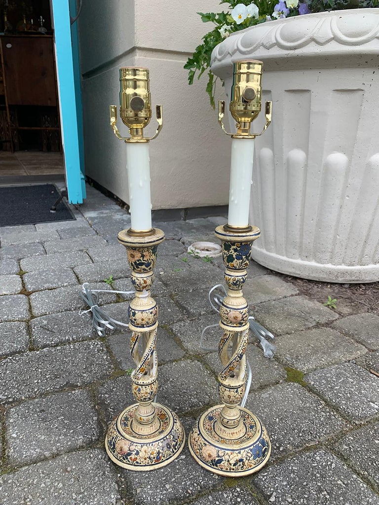 Pair of 20th Century Kashmiri Candlestick Table Lamps at 1stDibs