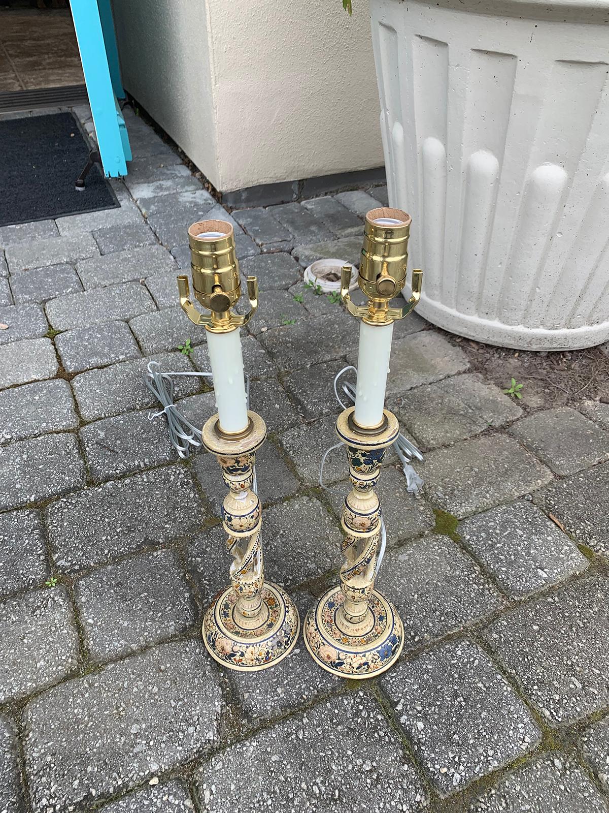 Pair of 20th century Kashmiri candlestick table lamps
Brand new wiring.