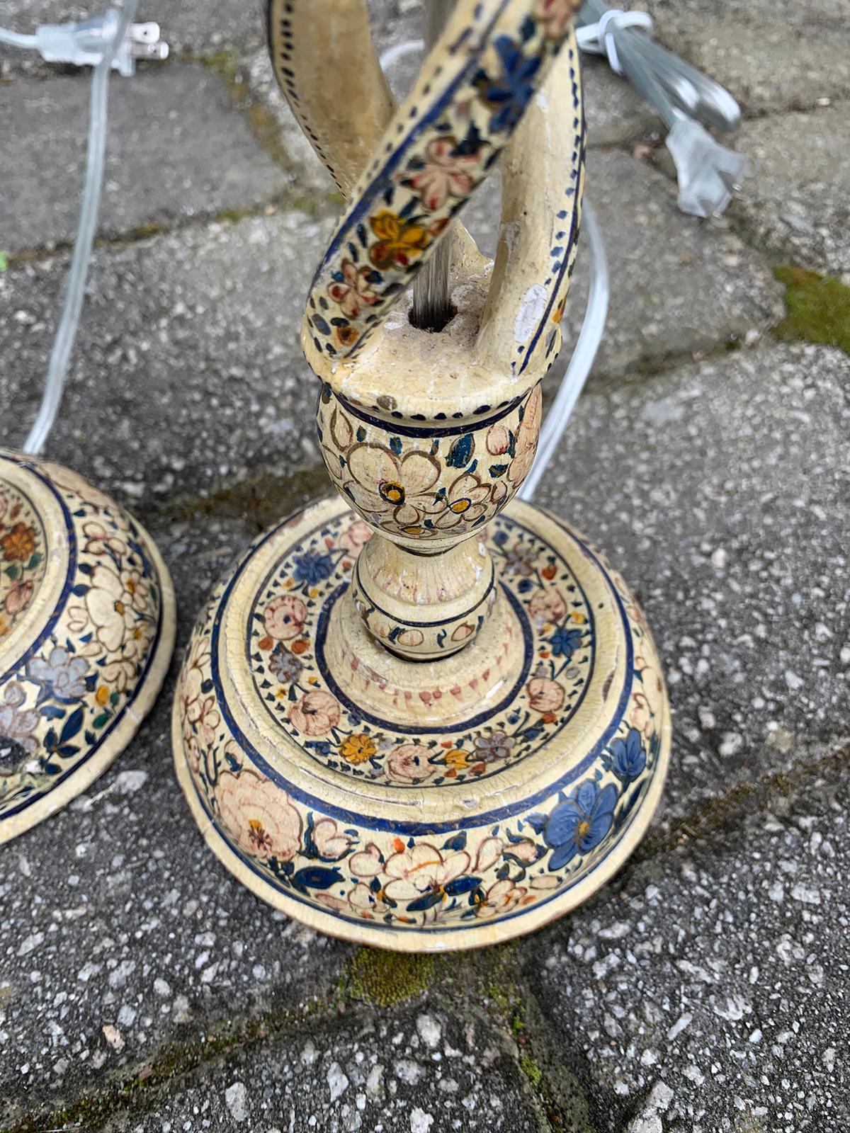 Pair of 20th Century Kashmiri Candlestick Table Lamps 3
