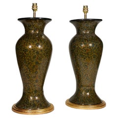 Pair of 20th Century Kashmiri Lacquered Antique Table Lamps