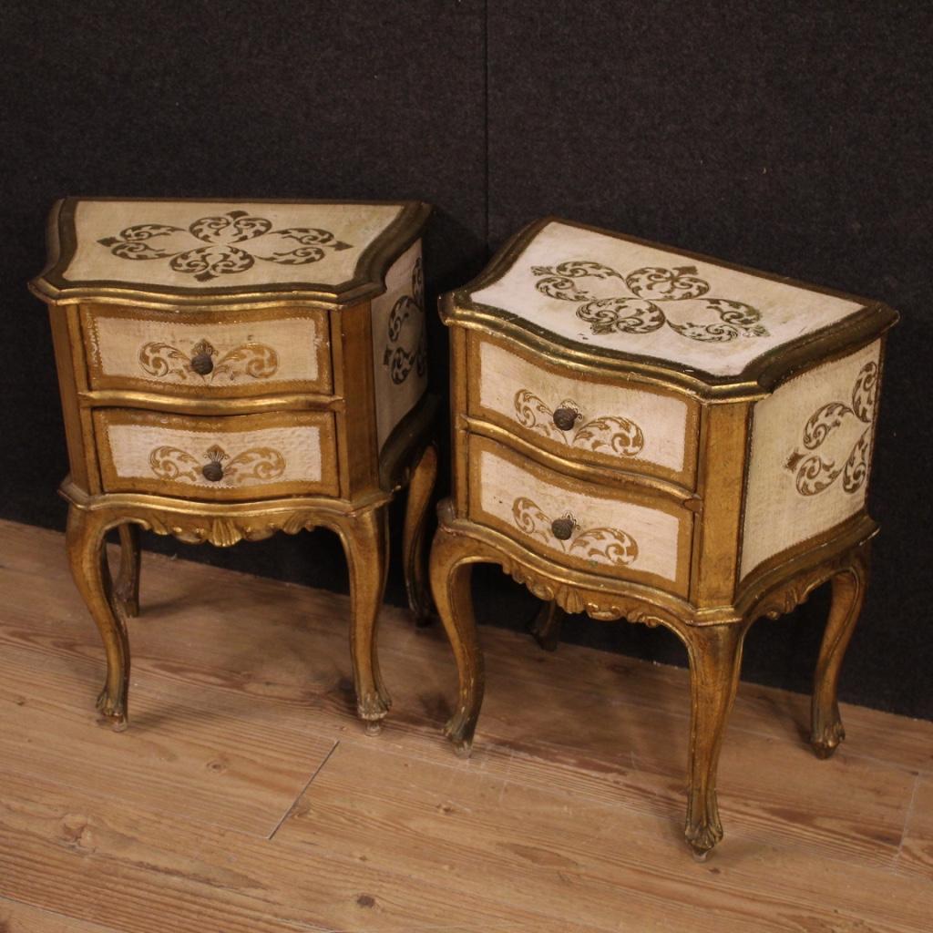 Pair of 20th Century Lacquered and Giltwood Italian Bedside Tables, 1960 In Good Condition In Vicoforte, Piedmont