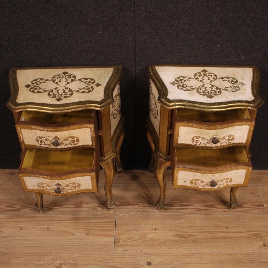 Wood Pair of 20th Century Lacquered and Giltwood Italian Bedside Tables, 1960