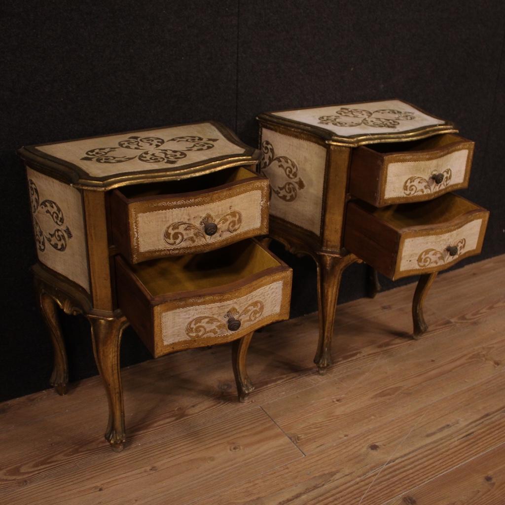 Pair of 20th Century Lacquered and Giltwood Italian Bedside Tables, 1960 1