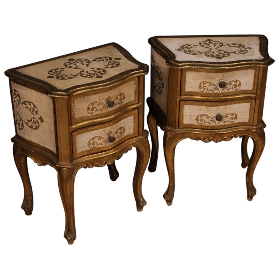 Pair of 20th Century Lacquered and Giltwood Italian Bedside Tables, 1960