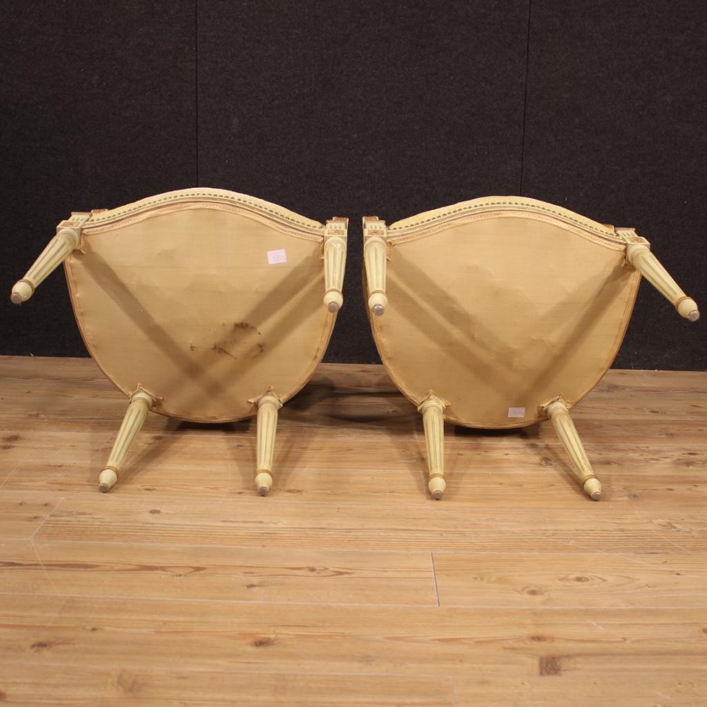 Pair of 20th Century Lacquered and Giltwood Italian Louis XVI Style Armchairs 7