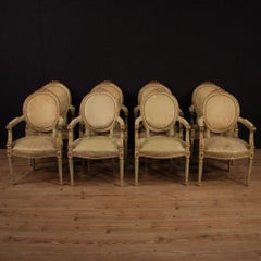 Pair of 20th Century Lacquered and Giltwood Italian Louis XVI Style Armchairs