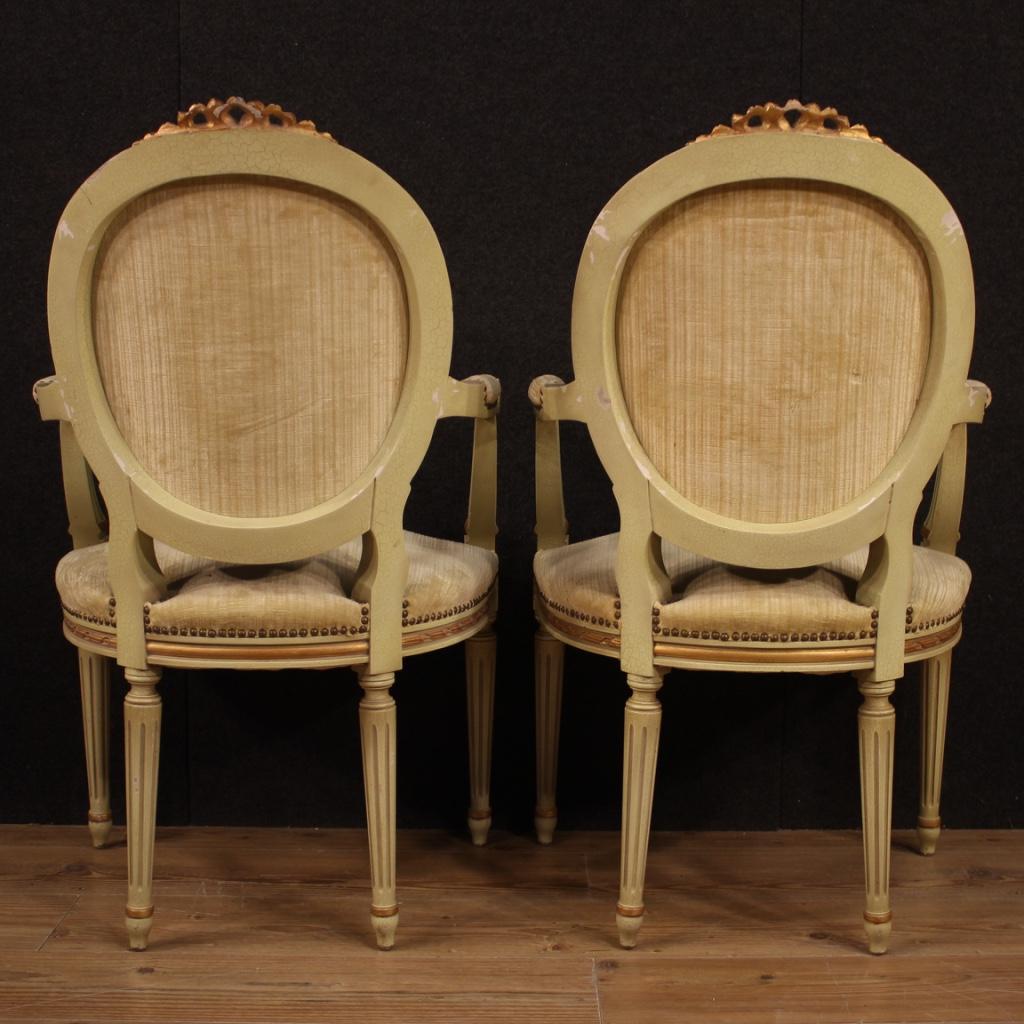 Pair of 20th Century Lacquered and Giltwood Italian Louis XVI Style Armchairs 5