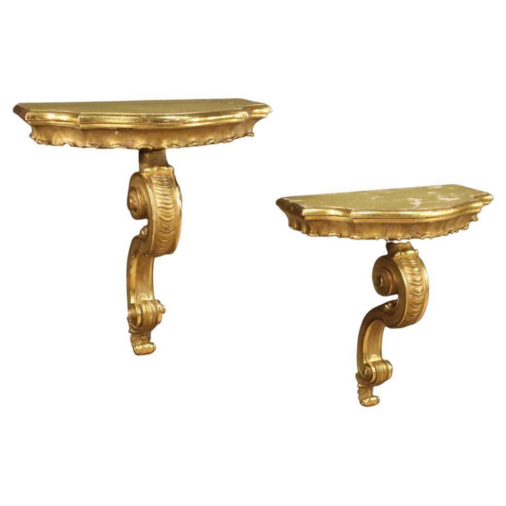 Pair of 20th Century Lacquered and Gold Wood Italian Console Tables, 1960