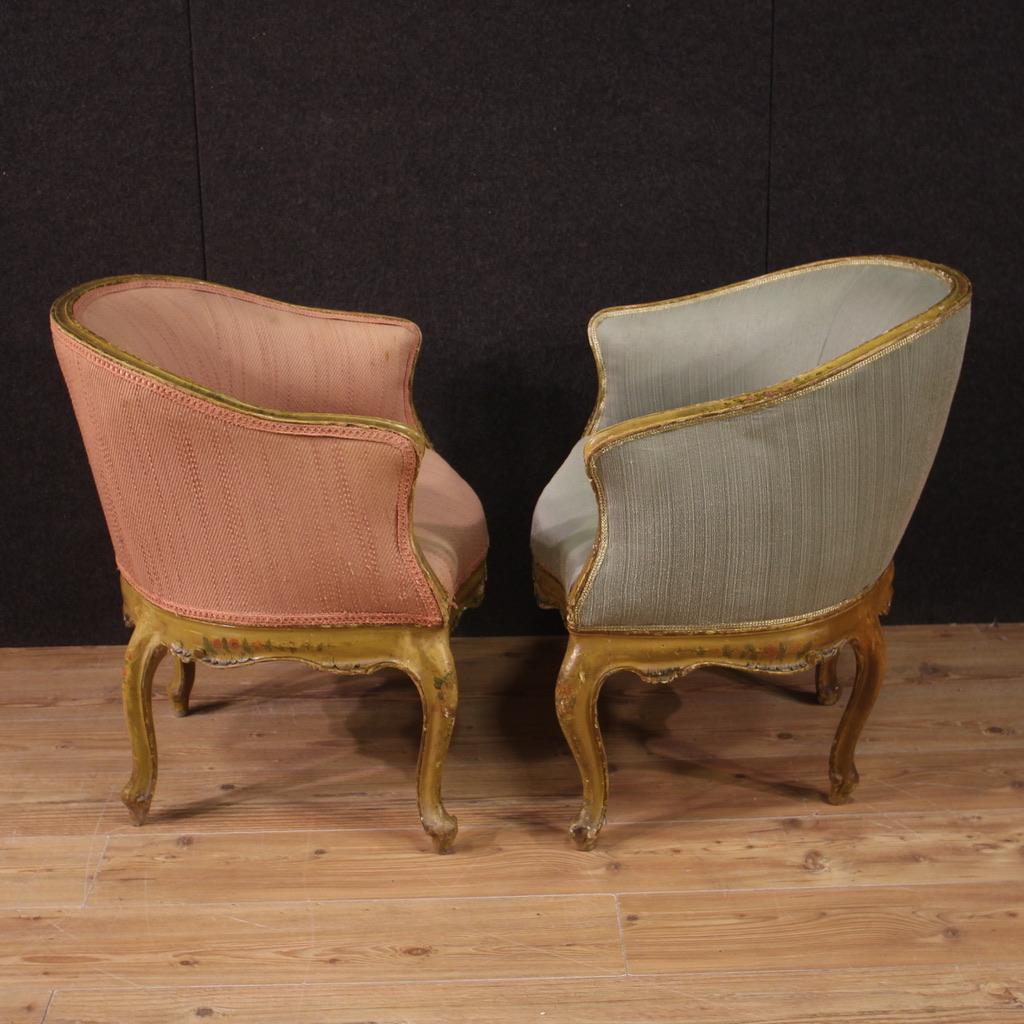 Fabric Pair of 20th Century Lacquered and Gold Wood Venetian Armchairs, 1950s For Sale