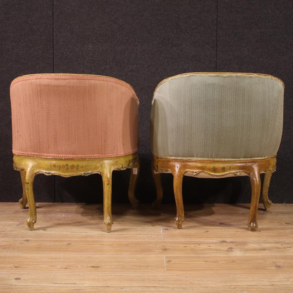 Pair of 20th Century Lacquered and Gold Wood Venetian Armchairs, 1950s For Sale 1
