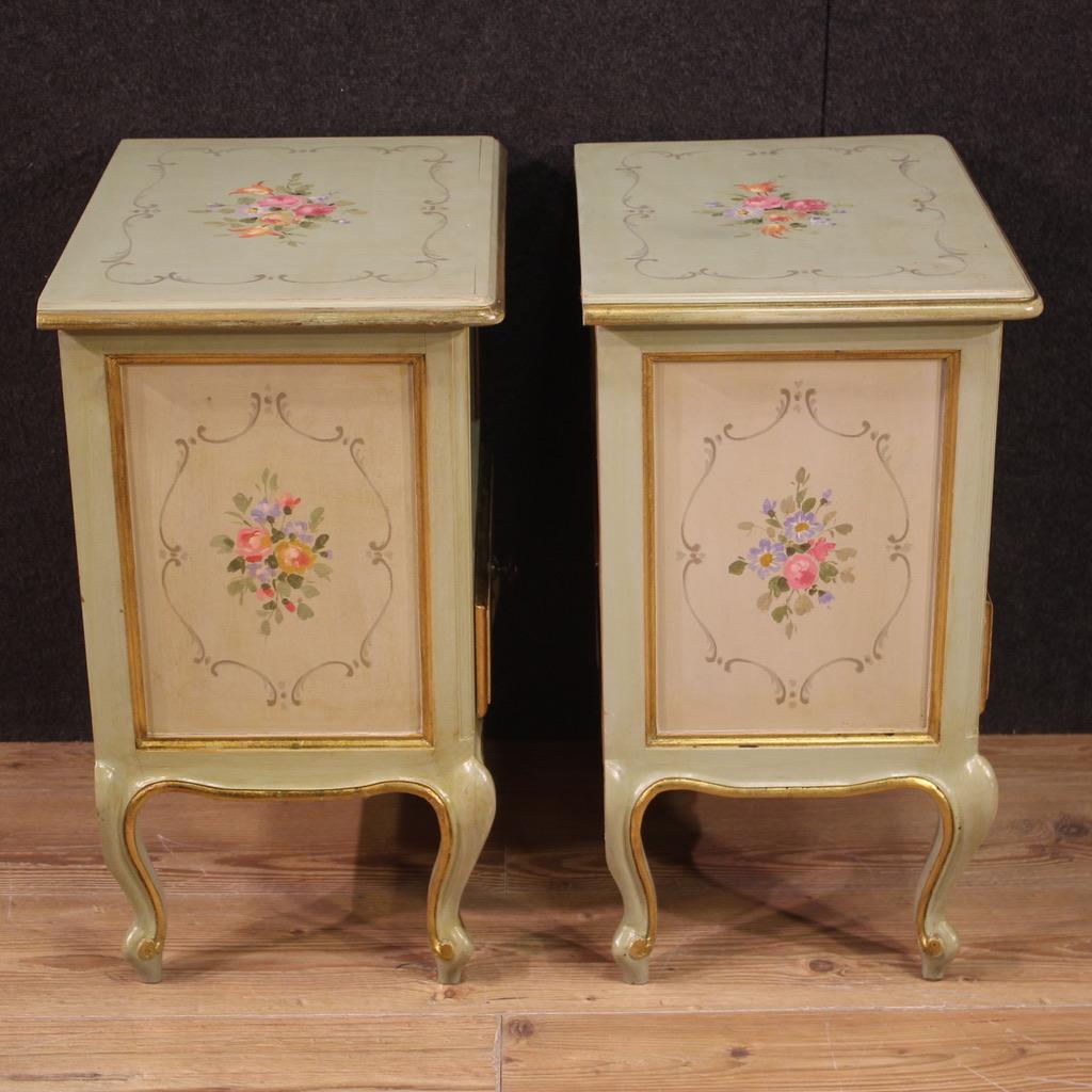 Italian Pair of 20th Century Lacquered and Painted Venetian Night Stands, 1960
