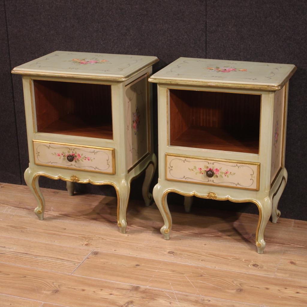 Pair of 20th Century Lacquered and Painted Venetian Night Stands, 1960 In Good Condition In Vicoforte, Piedmont