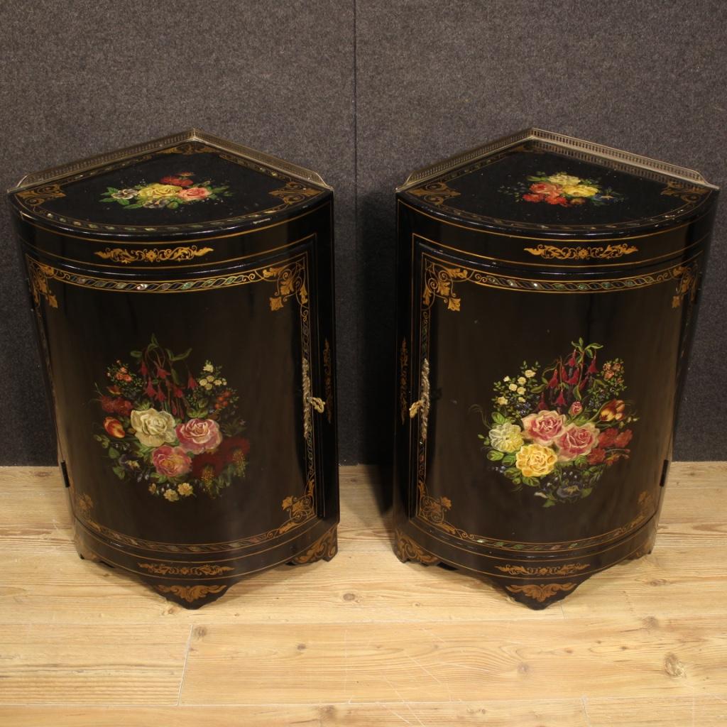 Pair of 20th Century Lacquered and Painted Wood French Corner Cupboards, 1950 8