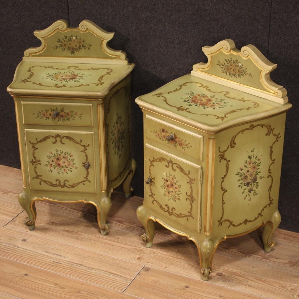 Pair of 20th Century Lacquered and Painted Wood Italian Night Stands, 1950 In Good Condition In Vicoforte, Piedmont