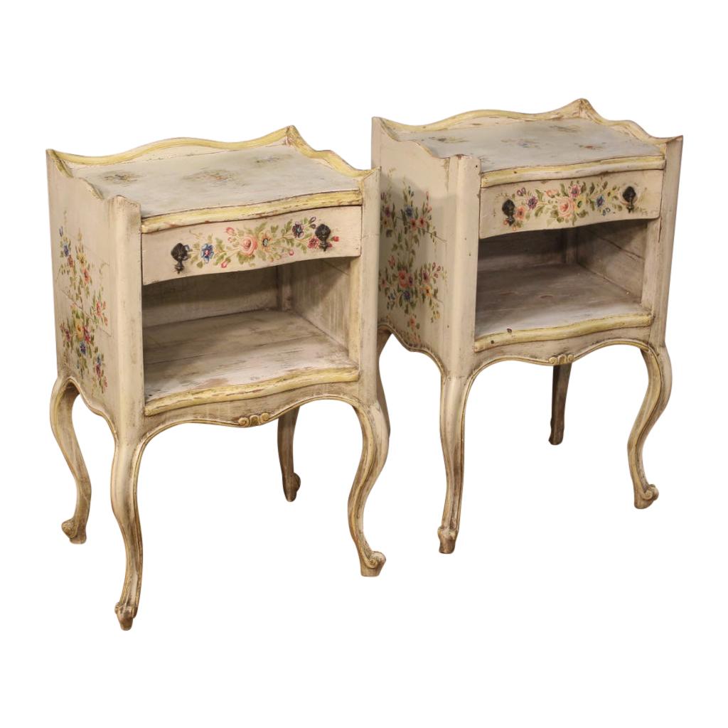 Pair of 20th Century Lacquered and Painted Wood Bedside Tables