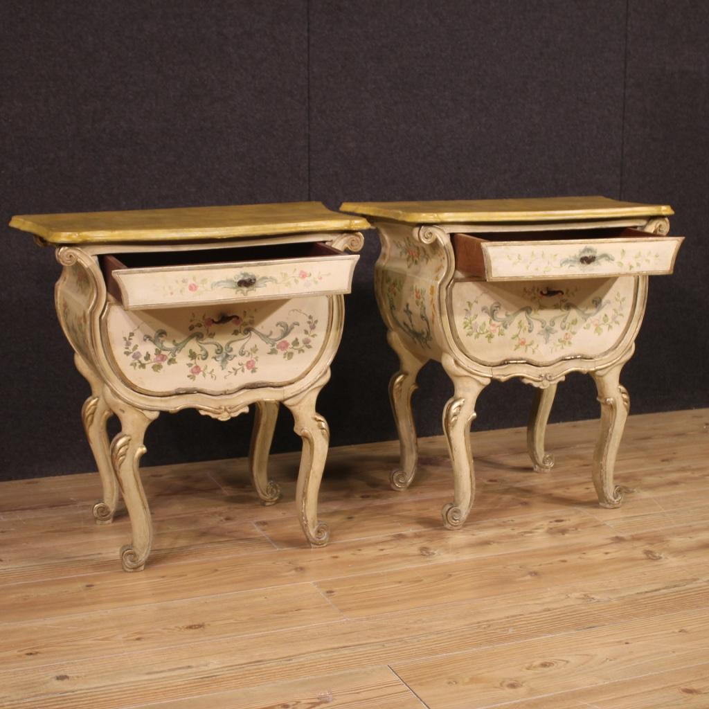Pair of 20th Century Lacquered and Painted Wood Venetian Night Stands, 1950 For Sale 7