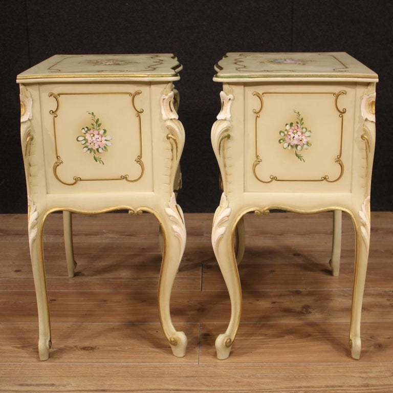 Pair of 20th Century Lacquered and Painted Wood Night Stands