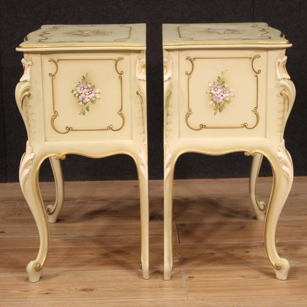 Italian Pair of 20th Century Lacquered and Painted Wood Venetian Night Stands, 1980