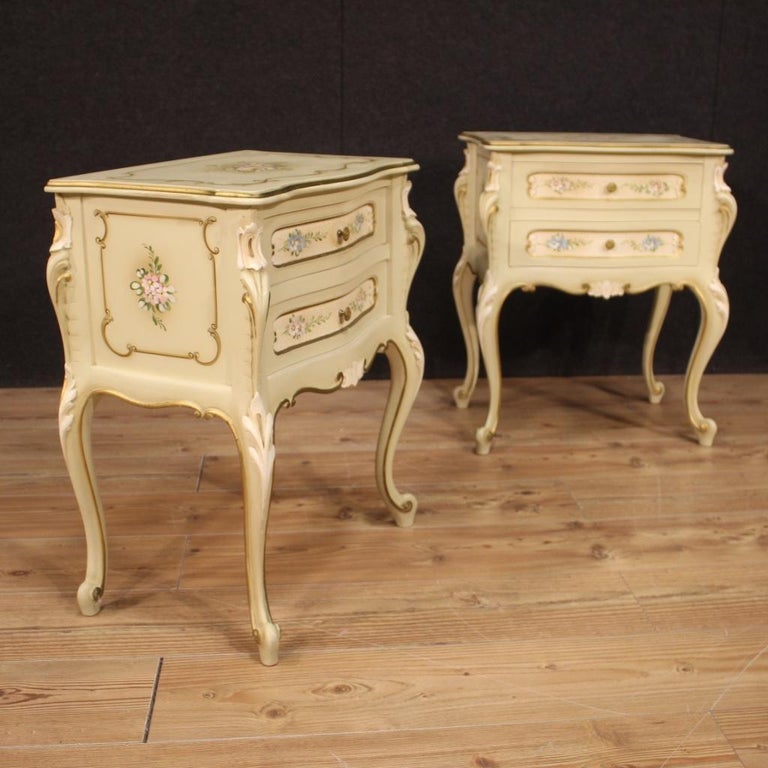 Pair of 20th Century Lacquered and Painted Wood Night Stands