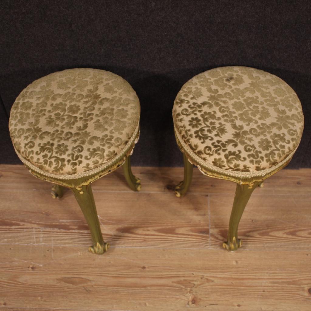 Fabric Pair of 20th Century Lacquered and Painted Wood Venetian Stools, 1960s For Sale
