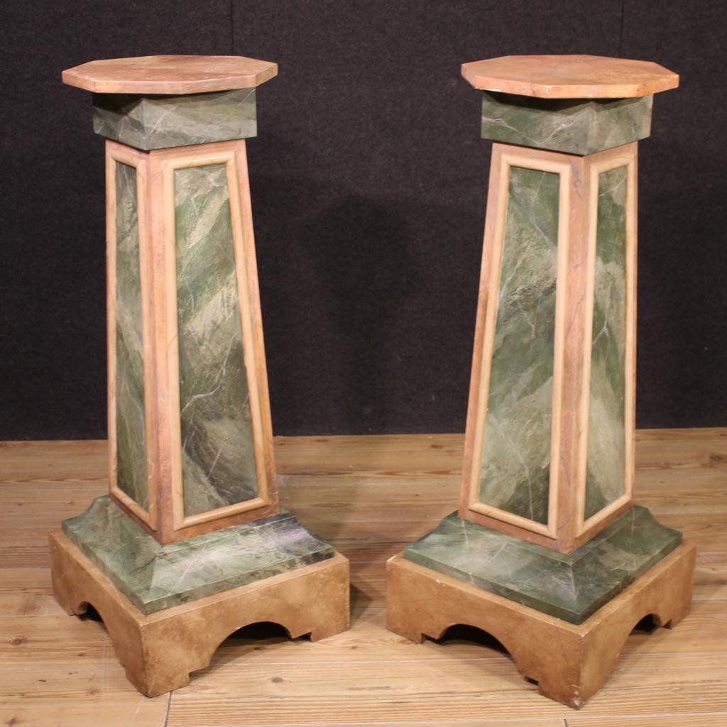 Pair of 20th Century Lacquered Faux Marble Italian Columns, 1970 in vendita 6