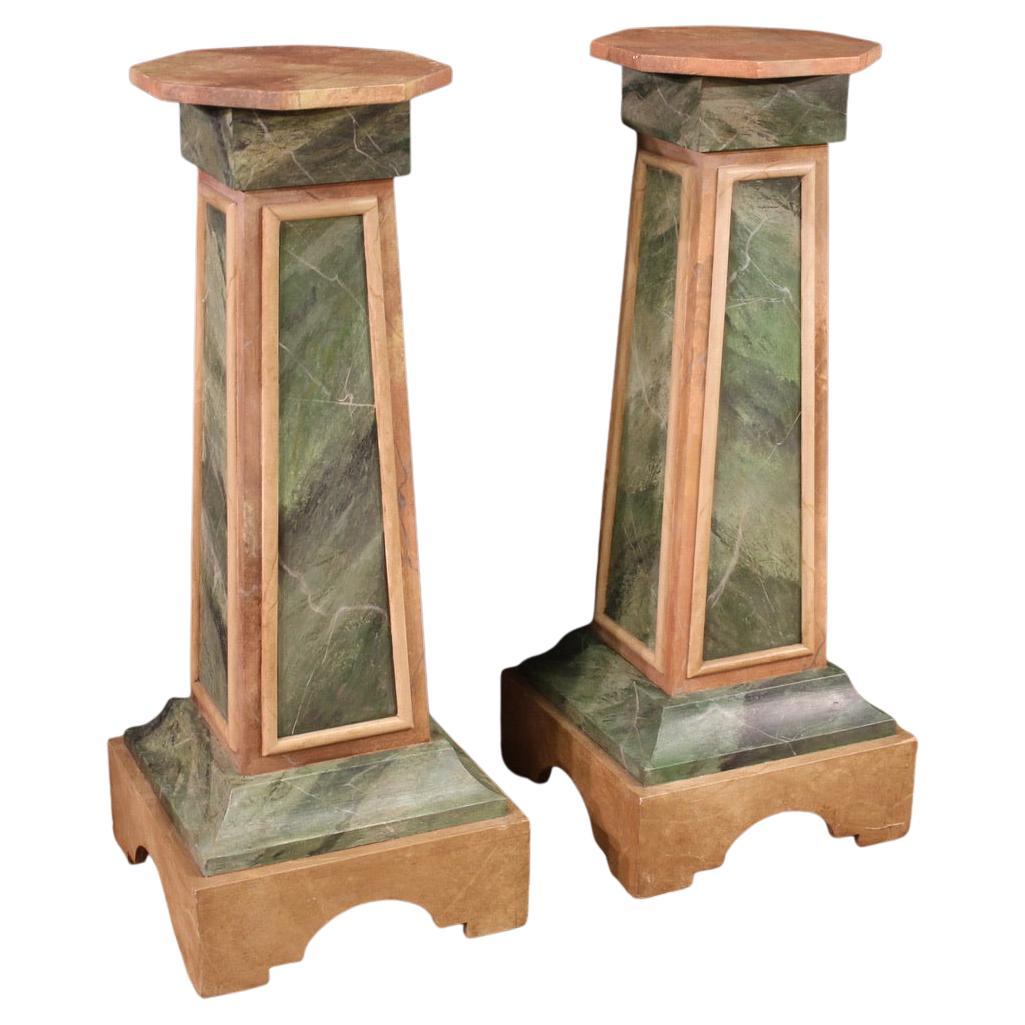 Pair of 20th Century Lacquered Faux Marble Italian Columns, 1970 in vendita