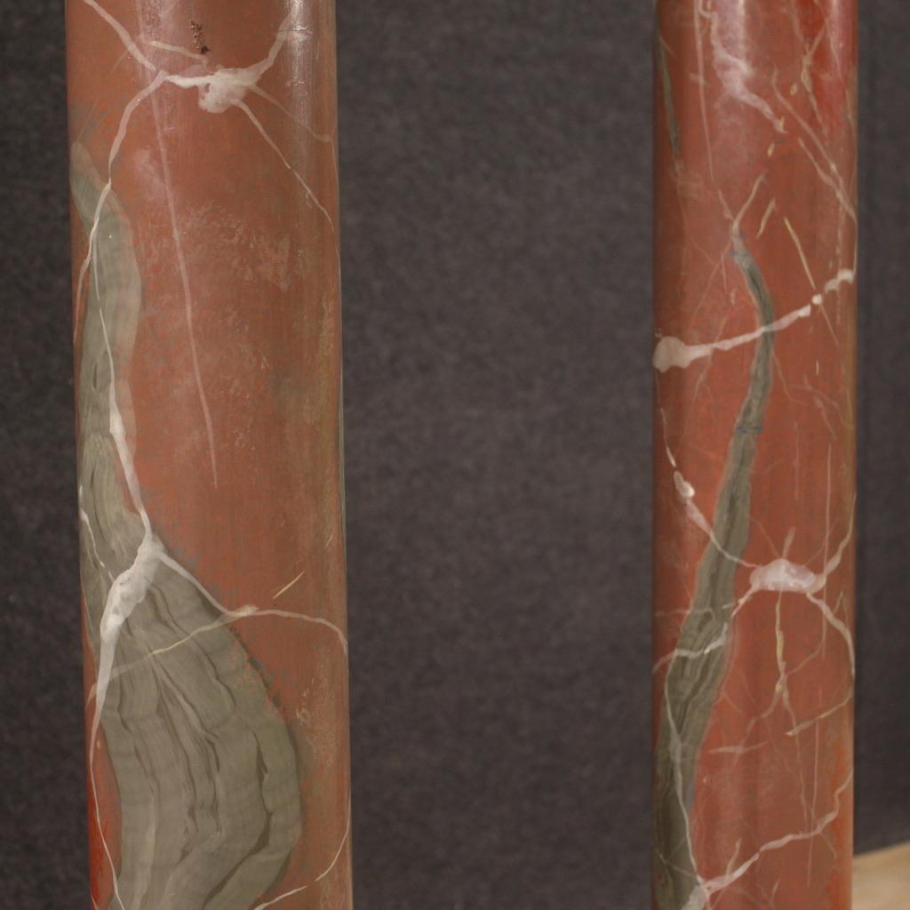 Mid-20th Century Pair of 20th Century Lacquered Faux Marble Wood and Plastic French Columns, 1960 For Sale