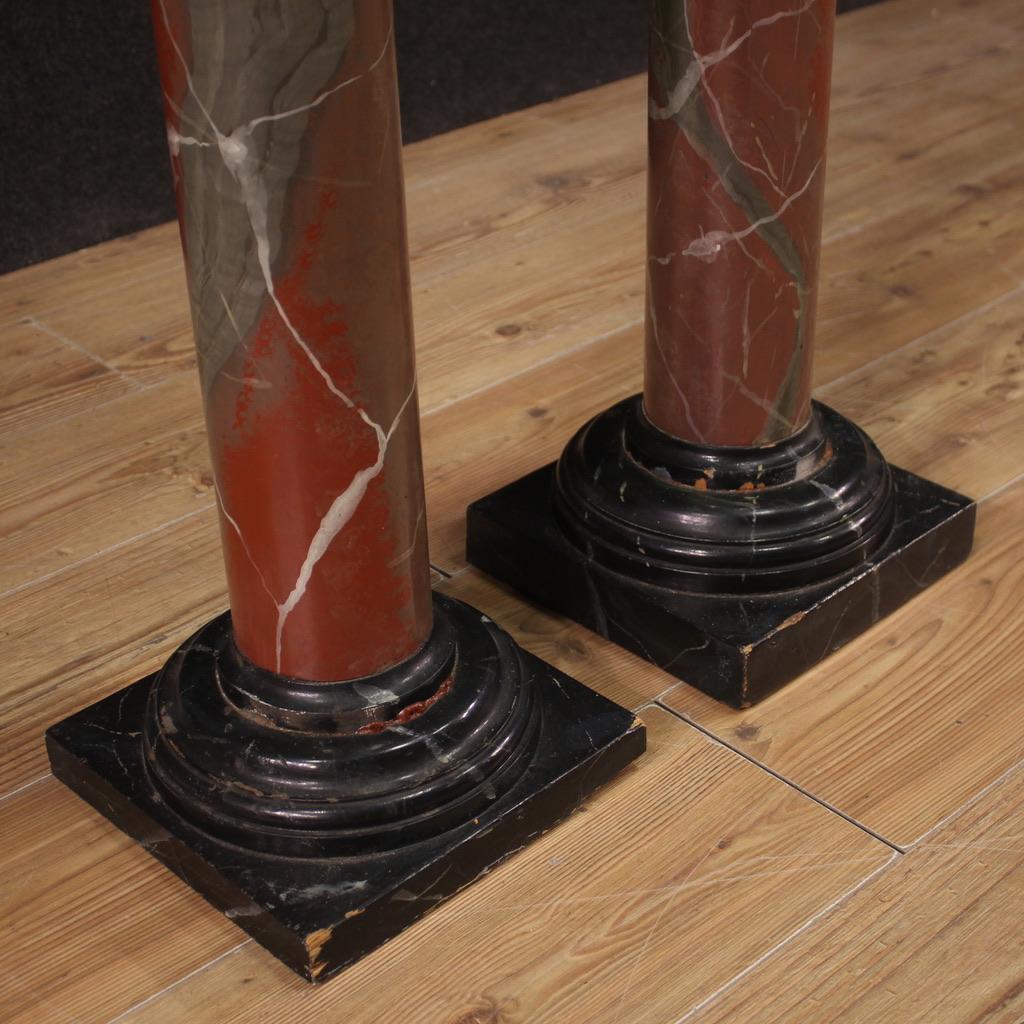 Pair of 20th Century Lacquered Faux Marble Wood and Plastic French Columns, 1960 For Sale 1