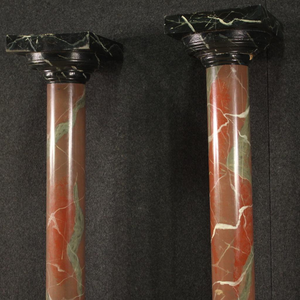 Pair of 20th Century Lacquered Faux Marble Wood and Plastic French Columns, 1960 For Sale 2