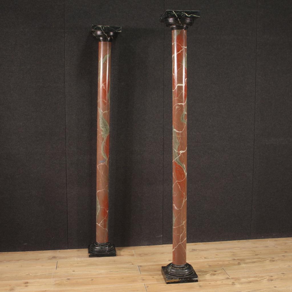 Pair of 20th Century Lacquered Faux Marble Wood and Plastic French Columns, 1960 For Sale 3