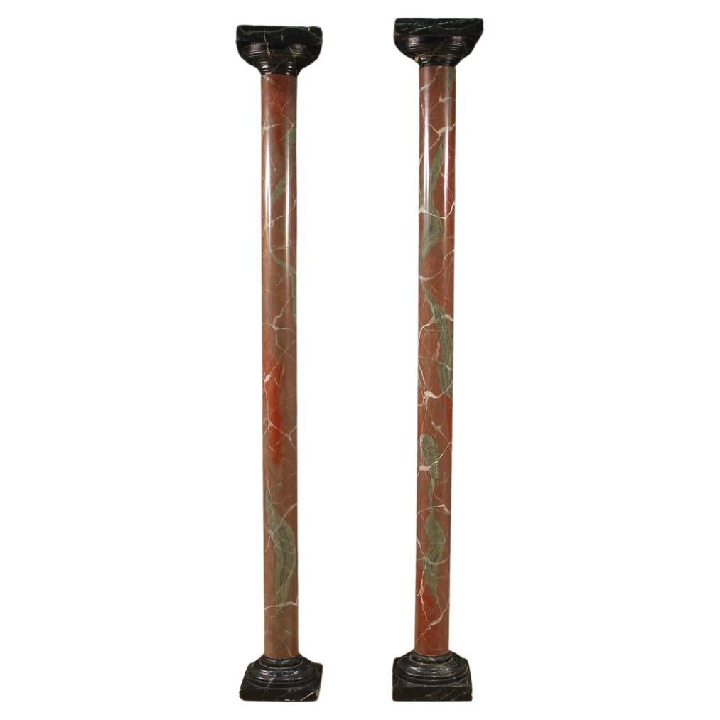 Pair of 20th Century Lacquered Faux Marble Wood and Plastic French Columns, 1960 For Sale