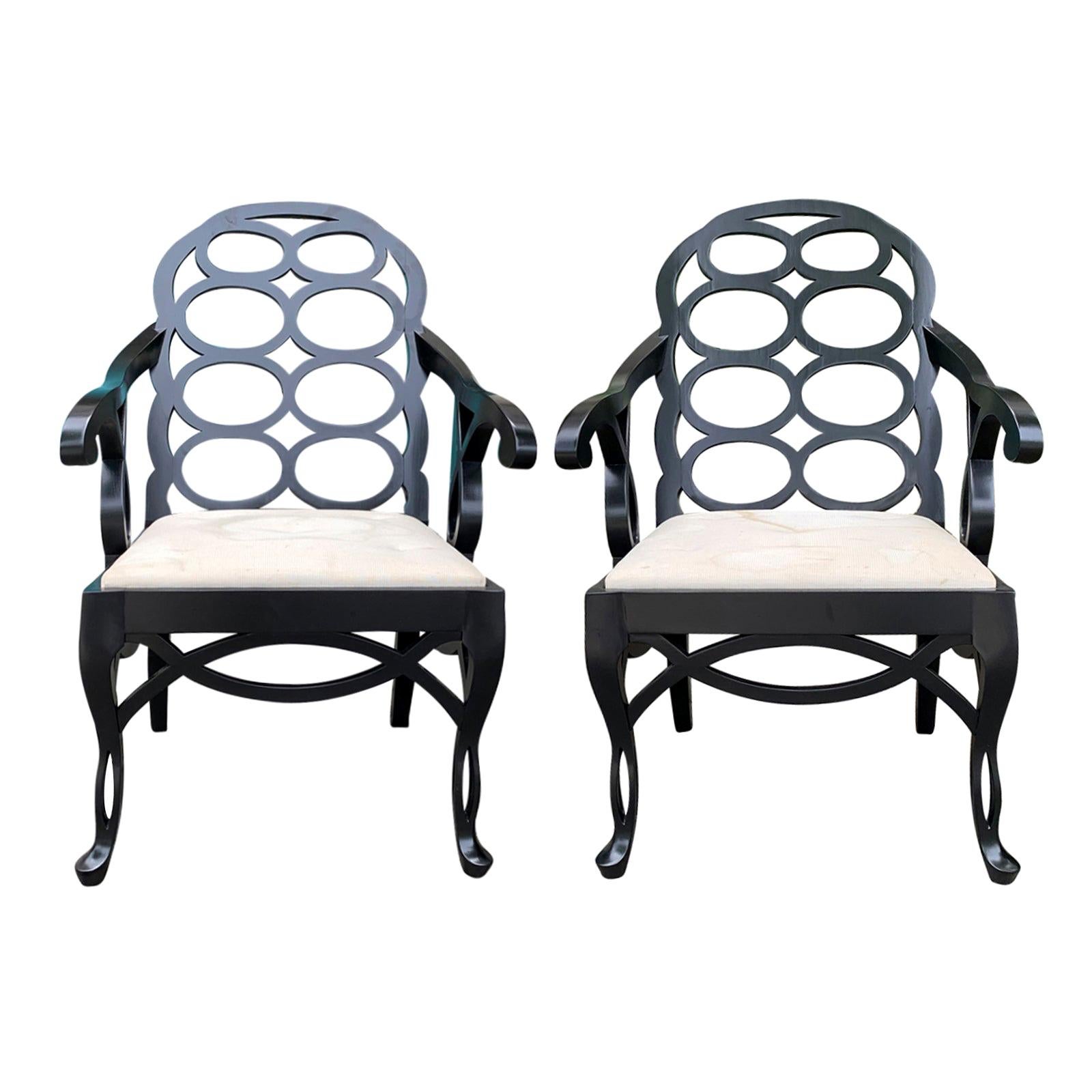 Pair of 20th Century Lacquered Loop Armchairs in the Style of Frances Elkins