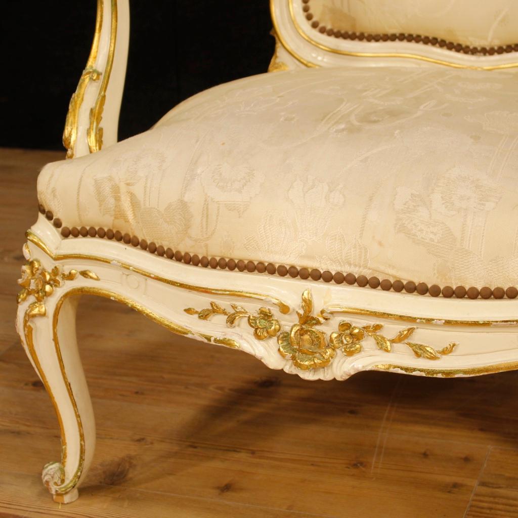Pair of 20th Century Lacquered Painted and Gilded Wood French Armchairs, 1960s For Sale 4