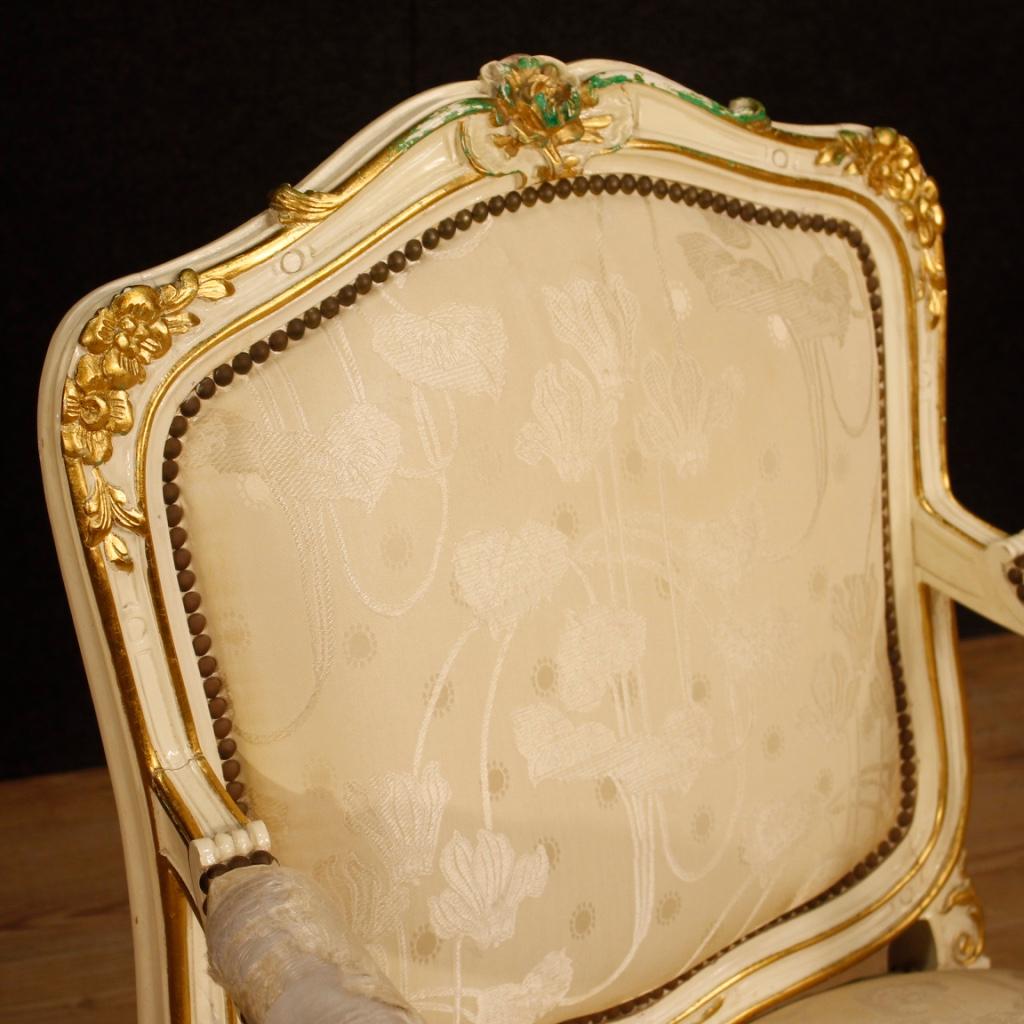 Pair of 20th Century Lacquered Painted and Gilded Wood French Armchairs, 1960s For Sale 5