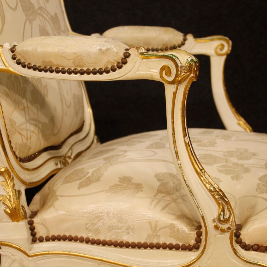 Gilt Pair of 20th Century Lacquered Painted and Gilded Wood French Armchairs, 1960s For Sale