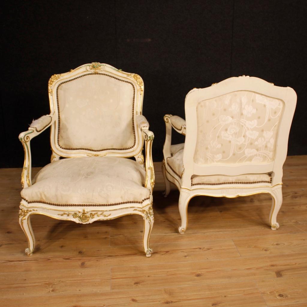 Pair of 20th Century Lacquered Painted and Gilded Wood French Armchairs, 1960s In Good Condition For Sale In Vicoforte, Piedmont